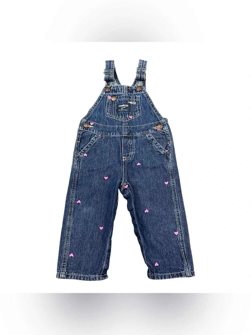 OshKosh B'gosh Denim Overalls with Pink Hearts 12 months